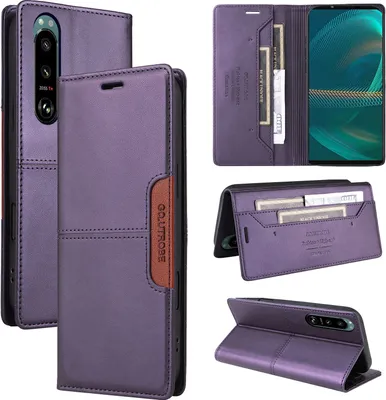 Produktbild von Handyhülle für Sony Xperia 5 III Hülle, Leder Flip Wallet Kartenfach Stand Schutzhülle Lila