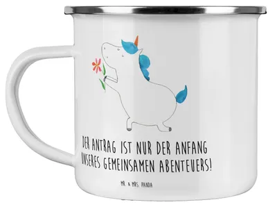 Produktbild von Mr. & Mrs. Panda Teebecher Heiratsantrag Abenteuer - Weiß - Geschenk, romantisch, Heiraten, Teetasse, becher emaille, besondere Momente, emotionale Reise, Geschenke, Pott