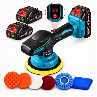 Produktbild von Akku-Poliermaschine 21V MAX, Exzenter-Poliermaschine 150 mm, 9 Stufen, 2500–7800 U/min, 2×2,0Ah Akkus, Soft Start