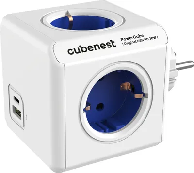 Obrázok produktu pre PowerCube Cubenest Original USB PD 20 W USB-A+C Blue, zásuvka - 4 zásuvky, uzemnenie, prepäťová ochrana, max. 16 A/250 V, 3680 W - typ F Schuko