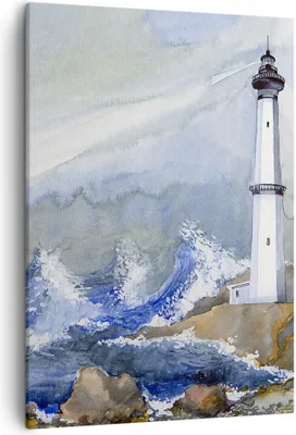 Produktbild von Bild auf Leinwand - Leinwandbild - Einteilig - Leuchtturm Wasser Illustration Welle - 50x70cm - Wand Bild - Wandbilder - Leinwanddruck - Wanddekoration - Leinwand bilder - Wandbild - PA50x70-2997