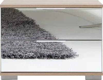 Produktbild von Schlafzimmer Nachttisch Nachtschrank in Eiche sägerau Nb. mit Spiegelfront ELSTRA-43, B/H/T ca. 52/40/38 cm