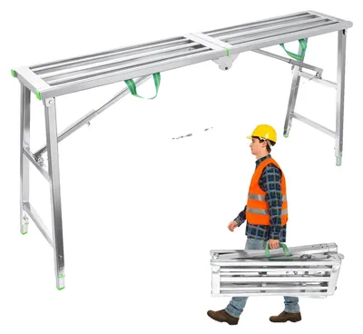 Image de Échelle d'échafaudage, structure en acier, 160 x 30 x 120 cm, capacité de charge de 400 kg, utilisation polyvalente, conception à montants triangulaires