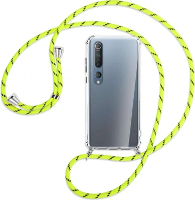 Produktbild von Handykette Backcover-Schutzhülle mit Band (Metall silberfarben) für Xiaomi Mi 10 (Pro) - neongelb