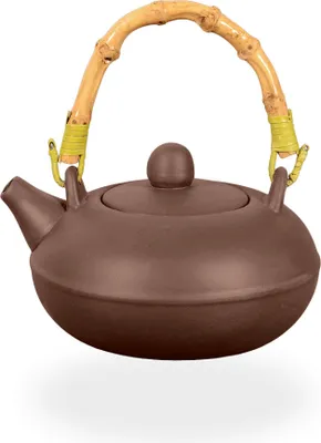 Produktbild von tea4chill chinesische Teekanne aus Ton 350ml mit Bambushenkel, handgefertigt, dunkel