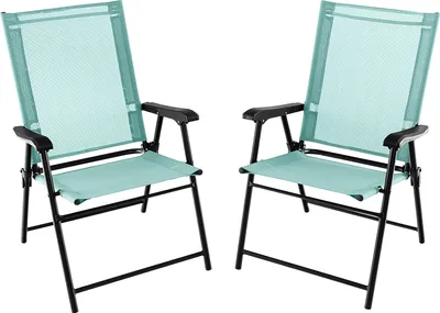 Produktbild von COSTWAY 2er Set Gartenstühle, Klappstühle mit Armlehnen, Balkonstühle mit wetterfestem Stoff, Terrassenstühle für Garten, Hinterhof, Balkon