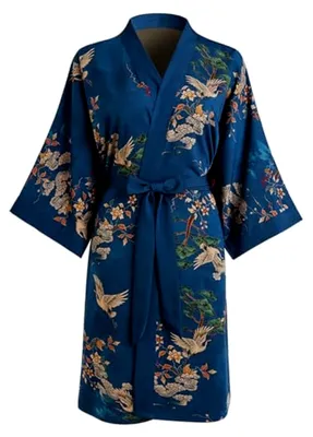Produktbild von Kurzer Damen-Kimono für Frauen - Floral Bademantel mit Taschen