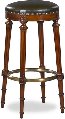 Produktbild von Casa Padrino Luxus Jugendstil Barhocker Braun / Schwarz / Messing Ø 36 x H. 76 cm - Runder gepolsterter Mahagoni Barstuhl mit Echtleder - Bar Möbel - Leder Möbel - Luxus Möbel - Luxus Qualität