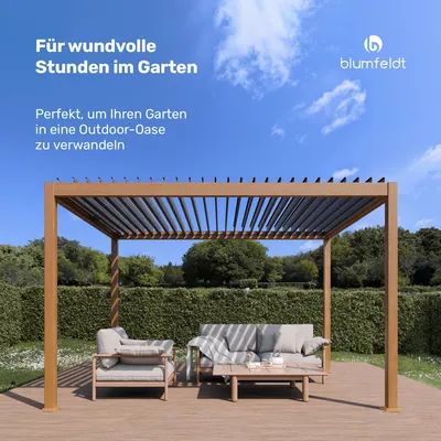 Produktbild von Blumfeldt Pergola 3x4 m - Verstellbares Lamellendach, UV-Schutz, Aluminium-Rahmen, Rostfrei, Wetterfest, Ideal Für Terrasse & Garten, Ganzjährig Nutzbar