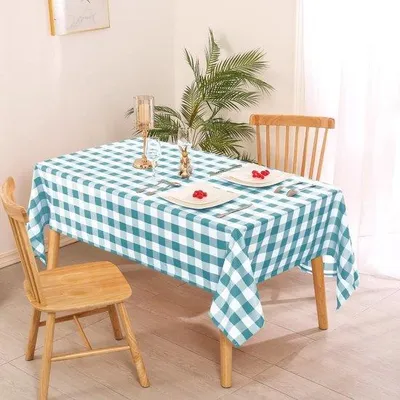 Produktbild von Ibenzoa® Tischdecke aus hochwertigem Polyester, kariert Türkis/Weiß – wasserabweisend, knitterfrei, pflegeleicht, 130 x 220 cm, für drinnen und draußen
