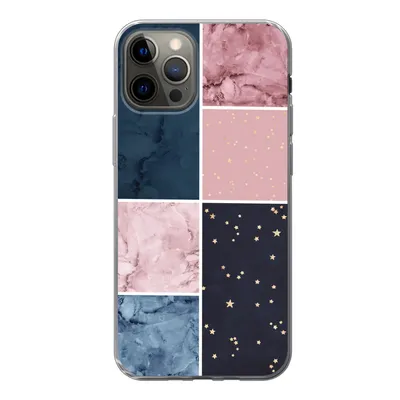 Produktbild von MuchoWow® Handyhülle Schutzhülle Hülle für iPhone 12 Pro Marmor - Rosa - Blau Silikon Softcase Handy Hülle - Abdeckung