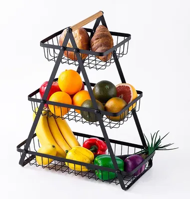 Produktbild von Obstkorb, 3-stöckig - Aufbewahrungskorb - Etagere - Aus Metallgitter - Verstellbar - Platz für Obst und Gemüse - Abnehmbare Konstruktion