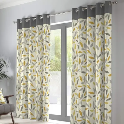 Ooggordijnen 100% Baumwolle Blattmuster 229x229 cm Ocker