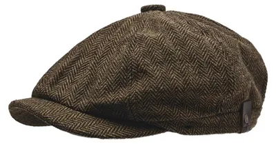 Produktbild von Schiebermütze Newsboy Mütze 8 Panel Fischgräten Tweed Retro Baker Boy Cap Kaffee