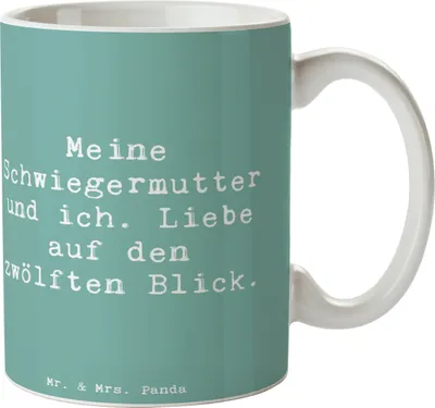 Produktbild von Mr. & Mrs. Panda Kaffeetasse Spruch Schwiegermutter Liebe - Meeresbrise - Geschenk, Beziehung, Handarbeit, Lächeln, haferl, Becher, Verwandte, Pott, Tasse, Familie