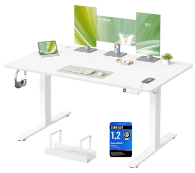 Zdjęcie produktu dla Stół biurko VASAGLE, regulowany na wysokość, wymiary 140 x 80 cm, z portem USB-C – kolor biały (jasnoszary)