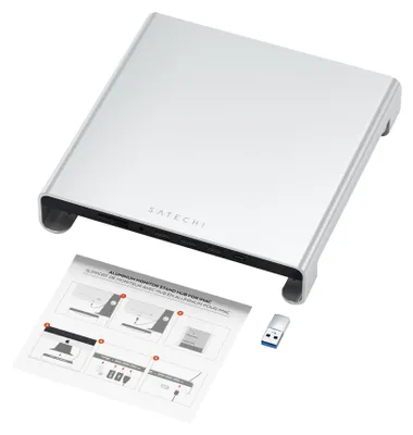 Imagen del producto de Soporte para monitor de aluminio de Satechi, con concentrador, para iMac, color plateado