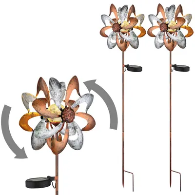 Produktbild von 2er Set LED Solarleuchte, Windrad, Erdspieß, gold-silber, H 92 cm