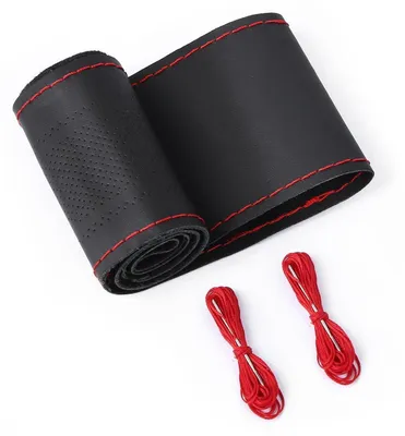 Produktbild von Lenkradbezug Leder Rot Universal 37-38cm Rutschfest Weich DIY Nadel Faden