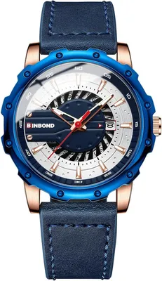 Produktbild von Herrenuhr Analog Quarz mit Datum, Kalender und Leuchtzeigern, 30m wasserdicht, rundes Metallgehäuse, schwarzes Echtlederarmband, stilvolle Business- u