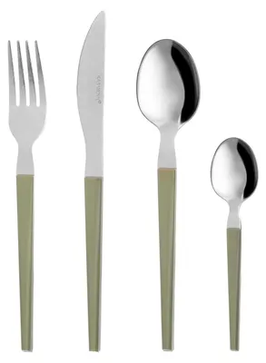24-teiliges Besteckset mit grünem Griff, Edelstahl 430