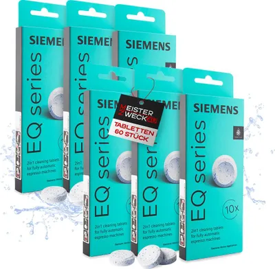 Produktbild von MEISTERZWECK4U - Siemens TZ80001A Reinigungstabletten 6x10 für EQ Series Kaffeevollautomaten - entfernt Kaffeeöl Rückstände, Reiniger Kaffeeautomat, Reinigungstabs Kaffeemaschine - für perfektes Aroma