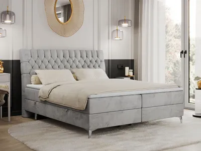 Produktbild von Boxspringbett 200x200 mit 2 Bettkästen Matratze und Topper, Polsterbett 200x200, Bett 200x200 - MILEN - 200x200 cm - Hellgrau - Velvet - H4