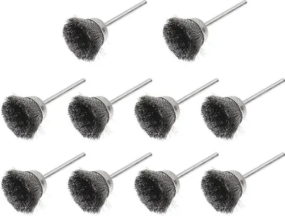 Imagen del producto de 10 cepillos de alambre de acero inoxidable para accesorios de amoladora Dremel, de 5 a 38 mm, color plateado, nuevos. Tamaño: 3 x 25 mm, forma: esférica