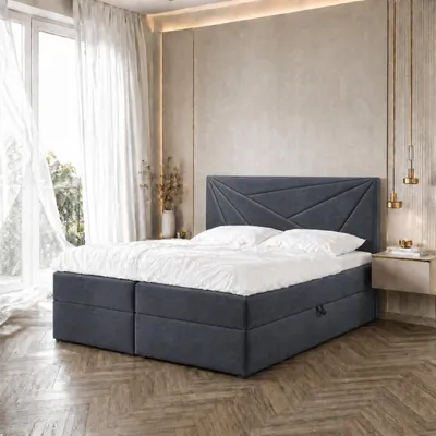Image de Lit Boxspring double TEO 3 - 120x200cm Lit avec matelas Bonell, avec sommier pour linge de lit et topper. (Anthracite)