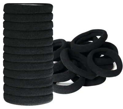 Image de Élastique à cheveux - Élastiques pour queue de cheval - 50 pièces - 8 mm - Noir en coton - Sans couture