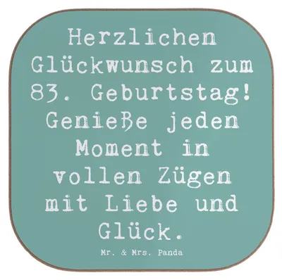Produktbild von Mr. & Mrs. Panda Getränkeuntersetzer Spruch 83. Geburtstag Liebe Glück - Meeresbrise - Geschenk, Untersetzer Tasse, Momente genießen, gläseruntersetzer, feiern 83 Jahre
