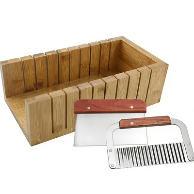 Produktbild von Holz Seifenschneider Set mit Edelstahl Messer 10 Schnittschlitze 2,5cm präzise Seife DIY Schneidehilfe für Küche Handwerk