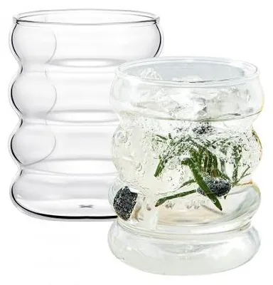 Trinkgläser 300 ml, Borosilikatglas, Wellenform, 2 Stück, transparent