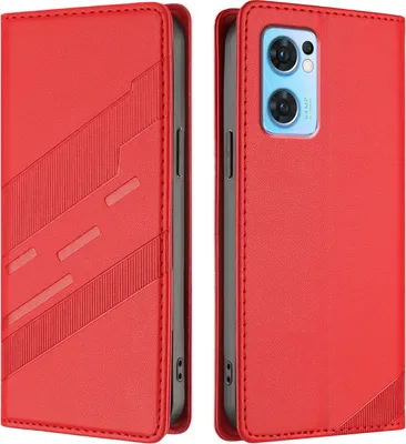 Produktbild von Hülle für Oppo Find X5 Lite/Reno7 5G, Kunstleder Brieftaschen Handyhülle mit Kartenfach und Standfunktion Rot