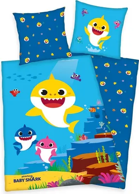 Immagine prodotto di Biancheria da letto per bambini Baby Shark - 135x200 + 80x80 - motivo reversibile - squali e pesci