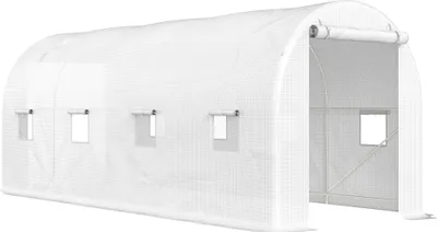 Image de Serre tunnel, 500 x 200 x 205 cm, porte roulante, 8 fenêtres, BLANC