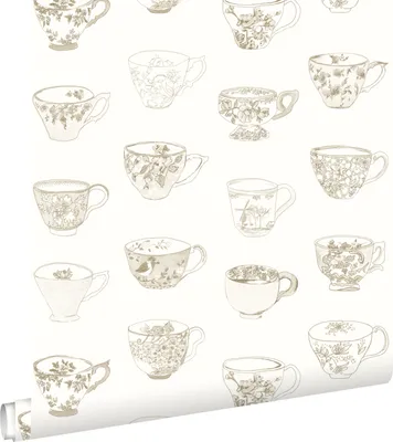 Immagine prodotto di ESTAhome carta da parati tazze e piattini beige 53 cm x 10.05 m
