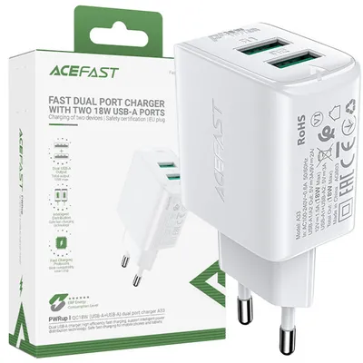 Produktbild von Acefast Ladegerät 2x USB 18W QC 3.0, AFC, FCP weiß (A33 weiß)