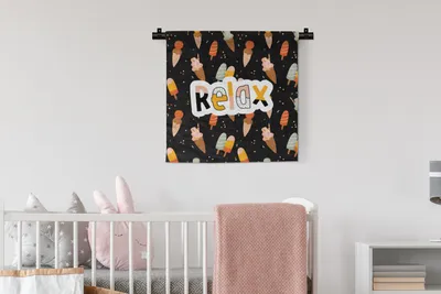 Produktbild von MuchoWow® Wandteppich Wandbehang Sommer - Schwarz - Eiscreme 60x60 cm Tapisserie Dekoration Wandtuch - Dekorationen - Wand Decke
