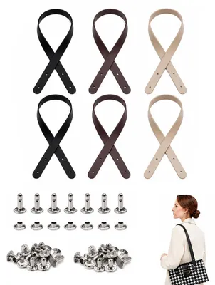 Taschentragegriffe aus PU-Leder, 6 Stück + 24 Nieten, DIY-Set