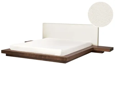 Produktbild von BELIANI Wasserbett Braune Esche Bouclé u. MDF-Platte Holzfurnier Matratze 180x200 cm 2 Nachttische Hohes Kopfteil Japanischer Stil Plattform Futonbett