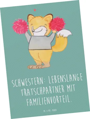 Produktbild von Mr. & Mrs. Panda Postkarte Schwestern Tratschpartner - Meeresbrise - Geschenk, Liebe, Lächeln, Geburtstage, Ansichtskarten, Schwester, Familie, Postkarten, Ansichtskarte