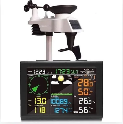 Image de Station météo pour l'intérieur et l'extérieur - Capteur extérieur sans fil - Prévisions météorologiques - Vent et pluie - Radiocommandé