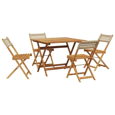 Produktbild von 5-tlg. Garten-Essgruppe Beige Poly Rattan und Massivholz