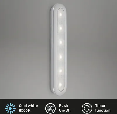 Immagine prodotto di BRILONER - Luce LED a pressione con timer, luce sottopensile, luce per armadi, luce sottopensile, autoadesiva, color argento