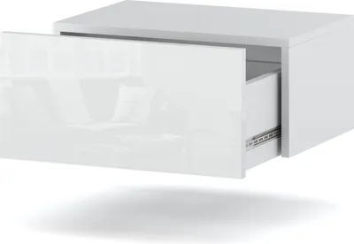 Produktbild von MRBLS Nachttisch Hängend 2er SET - Nachttischschrank Wandmontage - Modernes Design Wandschublade - Nachttisch Wand –Nachtschrank - Weiß Glanz 45x19x32