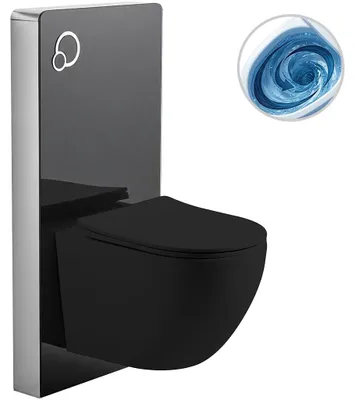 Imagen del producto de CERANO - Juego completo para inodoro: módulo de descarga + inodoro suspendido Cesso, tecnología Vortex Rimless + asiento Slim/UF - ambos en color mate - 49x36 cm
