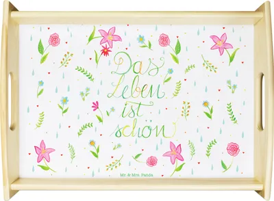 Produktbild von Mr. & Mrs. Panda Dekotablett Blumen Leben - Geschenk, Servier Tablett, Serviertablett, für bett, Dekoration, betttablett, Blümchen, Motivation Spruch, über Das, Ist schön