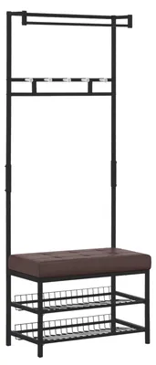 Zdjęcie produktu dla HOMCOM Wieszak na ubrania z 5 haczykami i ławką na buty z 2 poziomami metalowej szafy do przedpokoju lub sypialni, 72,5 x 35 x 180 cm
