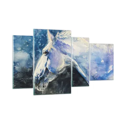 Produktbild von Bilder auf glas - 4 Teile - Pferd Aquarell Porträt - 120x70cm - Glasbilder - Wandbilder - Bilder - zum Aufhängen bereit - Wanddekoration aus Glas - Glas Bilder - Wandbild auf Glas - GDL120x70-4272